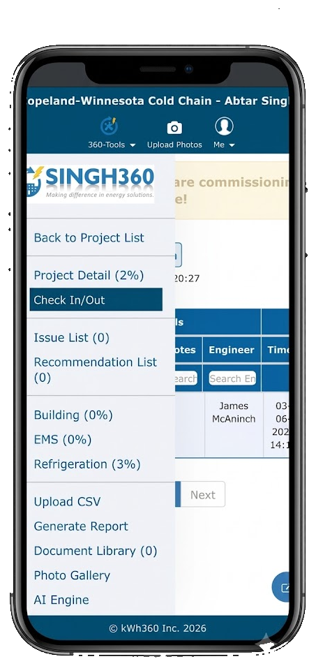 Singh360 project platform mobile navigation and issue sections